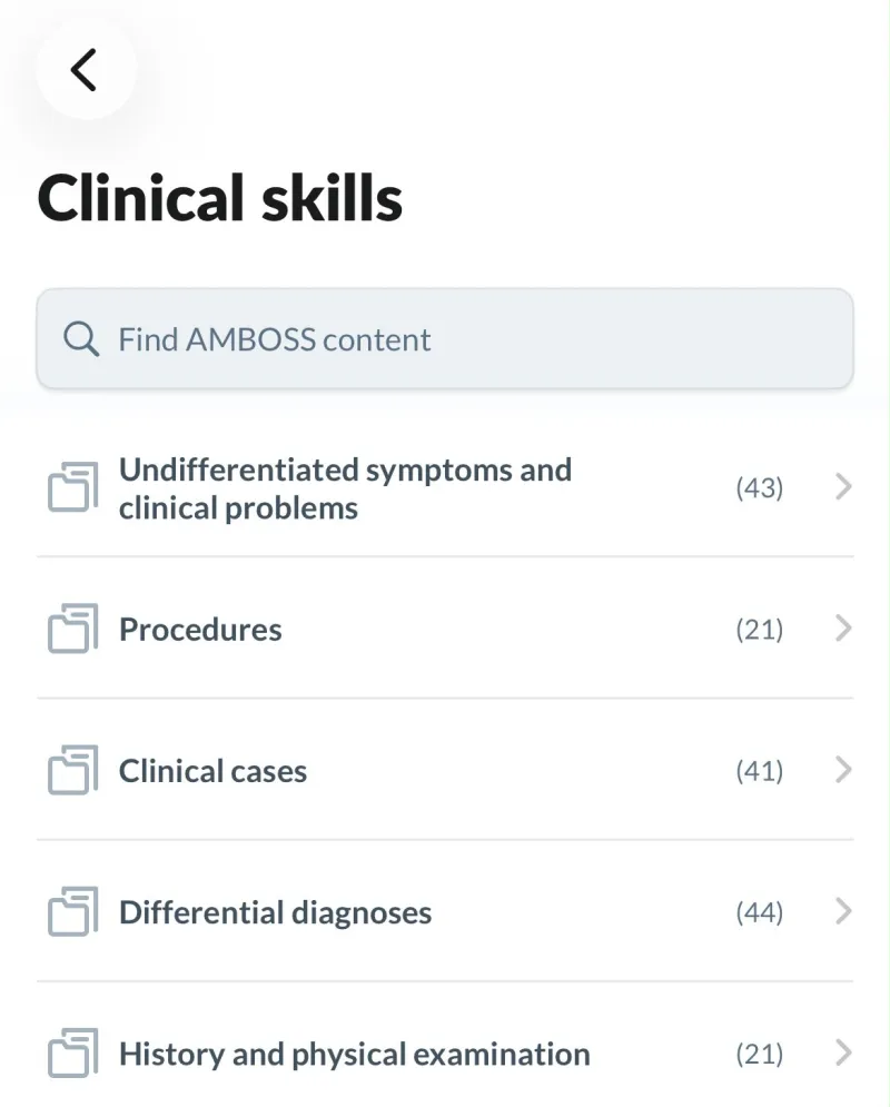AMBOSS Clinical skills categories with counts