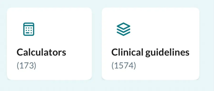 AMBOSS home: Calculators (173), Clinical guidelines (1574)